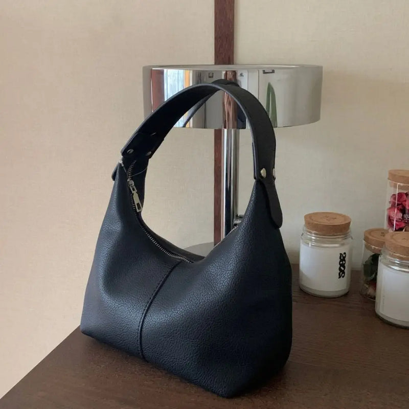 Portable Large Capacity PU Hobo Bag Solid Color Handbag Shoulder Bag Fashion Design Korean Style French Style Handbag Streetwear