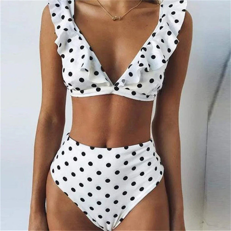 Vintage Ruffles Bikini High Waist Swimsuit Tankini V-neck | SAMAG
