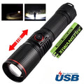 30W High Power LED Flashlight Zoom Torch USB Rechargeable Light Outdoor Camping Hunting Fishing Walking Riding Lighting Lamp
