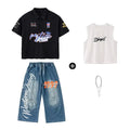 Kid Hip Hop Clothing Black Baseball Shirt Top Denim Blue - View 12 | SAMAG
