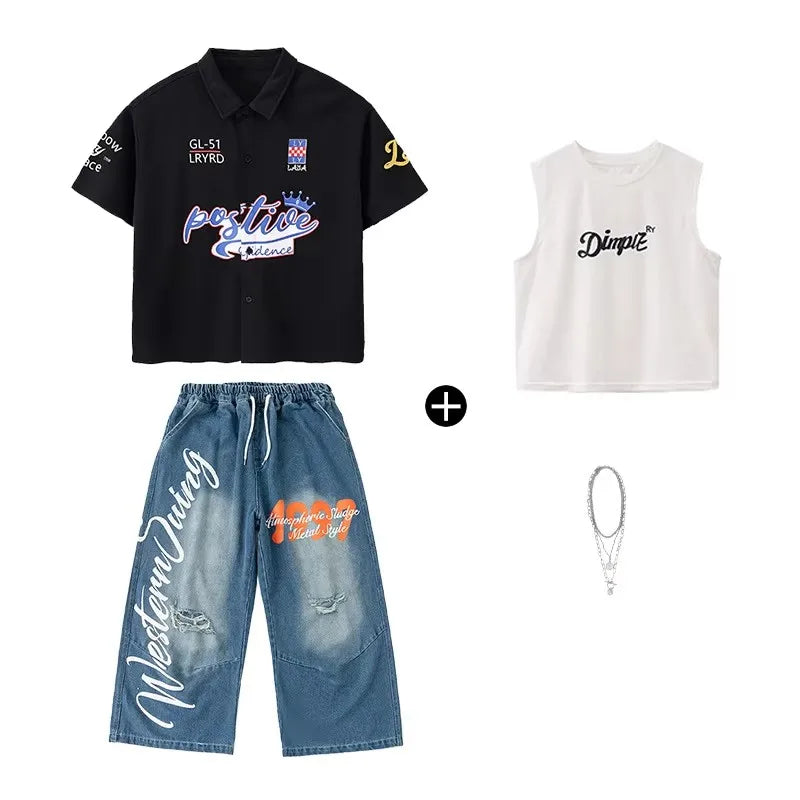 Kid Hip Hop Clothing Black Baseball Shirt Top Denim Blue - View 12 | SAMAG