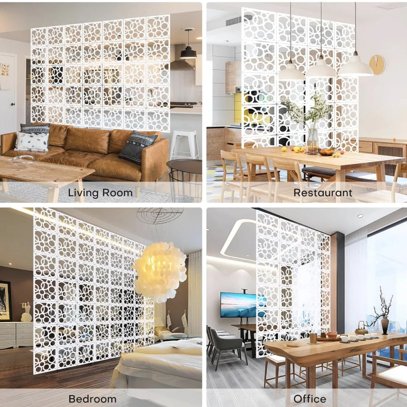 12 PCS Hanging Room Divider Decorative Thick Wall Screen Panels Floral Carving Pattern Hollow Out Design for Bedroom Living Dini