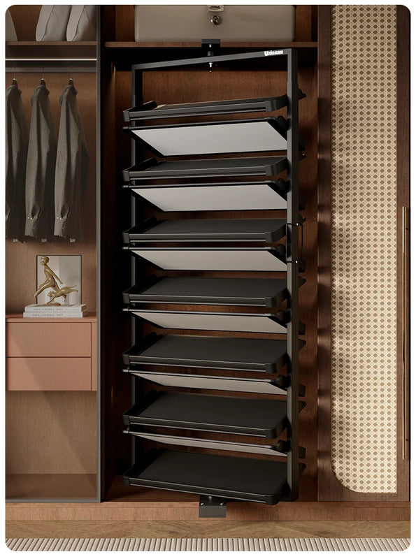 Built-in Height Adjustable Shoe Cabinet Closet Space Saving 360° Rotating Shoe Rack, Multi-layer Shoe Holder Storage Organizer