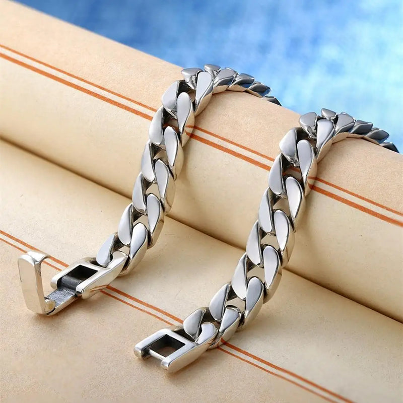 Factory Price S925 Sterling Silver Horse Whip Bracelets Crimped Cuban chain Rough Style Domineering Retro Handmade Jewelry