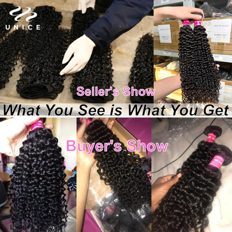 UNice Hair Curly Bundles 100% Human Hair Bundles 8-26 Inch Natural Color Virgin Human Hair 1/3Pcs Bundles