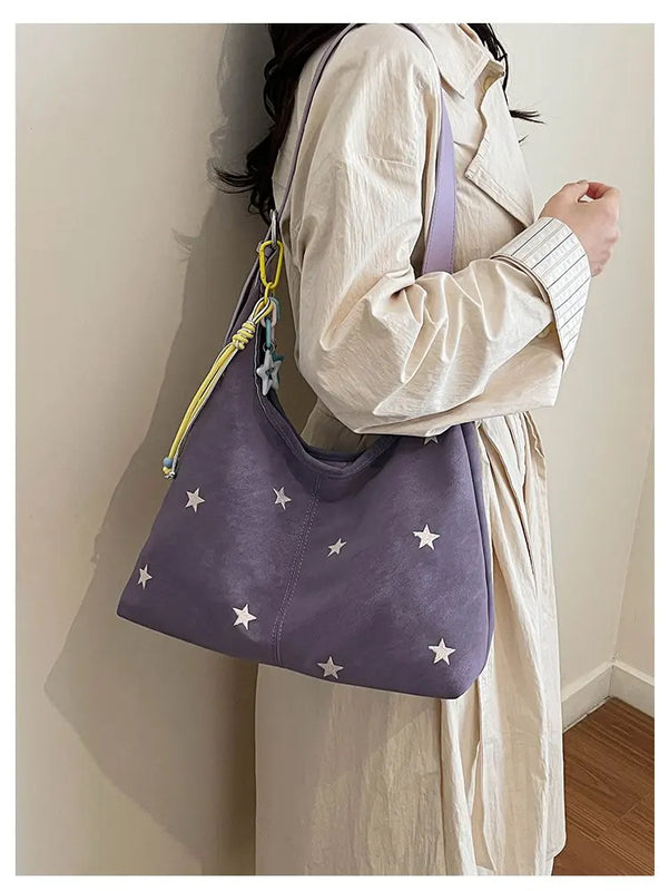 2026 New CEEKAY Star Embroidered Hobo Bag, Cute Shoulder Bag with Star Pendant, Large Capacity Tote for Women Handbag Tote Bag
