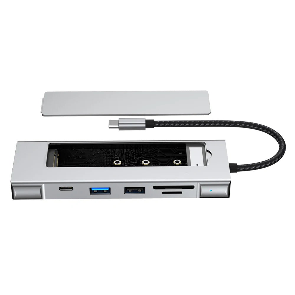 8-in-1 USB Hub M.2 NVMe SATA SSD Enclosure Storage USB3.2 Type-c to HDMI-Compatible Laptop Dock Station USB Adapter For Macbook