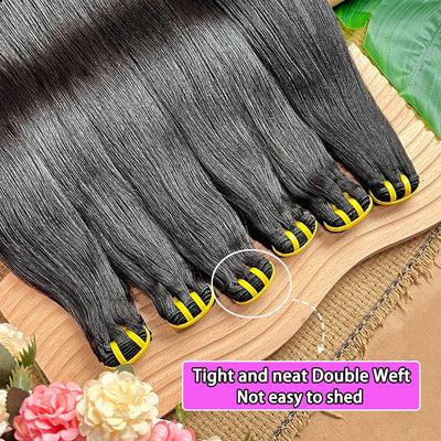 Double Drawn Yaki Straight Human Hair Bundles #1B Natural Black Color 1 2 3 4 Pcs 100% Raw Virgin Human Hair Weave Extensions