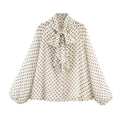 Women Polka Dot Print Blouse Casual High Collar Long - View 5 | SAMAG