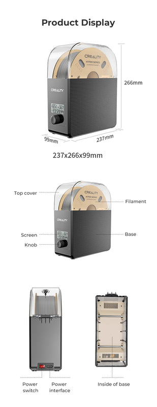 Creality Filament Dryer Upgrade Fan Filament Dry Box 1KG PLA PETG ABS TPU Filaments Dehydrator Storage Box Filament Spool Holder