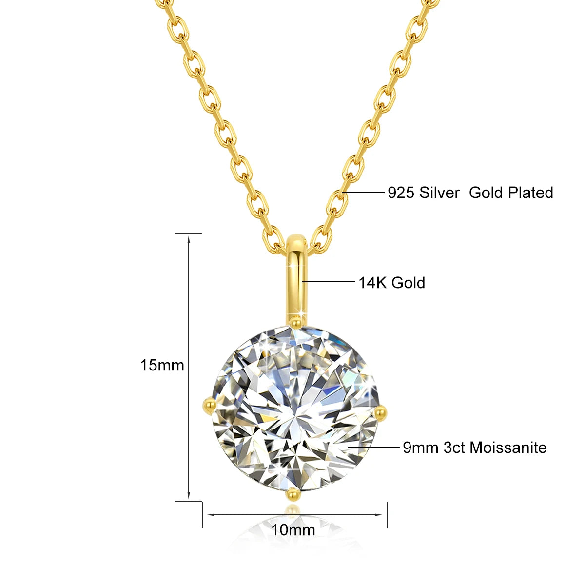 Hot Sale 100% Real 14k AU585 Gold Pendant D Color Moissanite Necklace For Women 0.5ct/1ct/2ct/3ct Luxury Engagement Jewelry