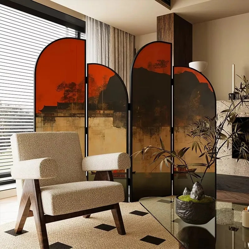 Traditional hand-painted lacquer painting entrance living room folding mobile blocking screen partition
