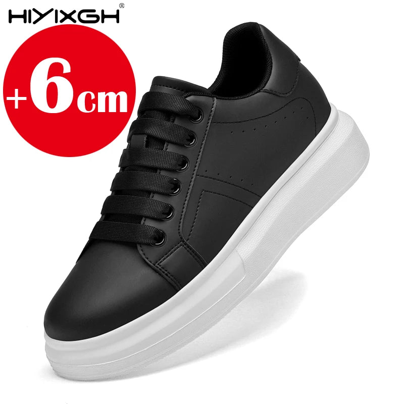 New men's leather elevator shoes 6 cm 8 cm invisible height increase white black sneakers leather height increase casual shoes