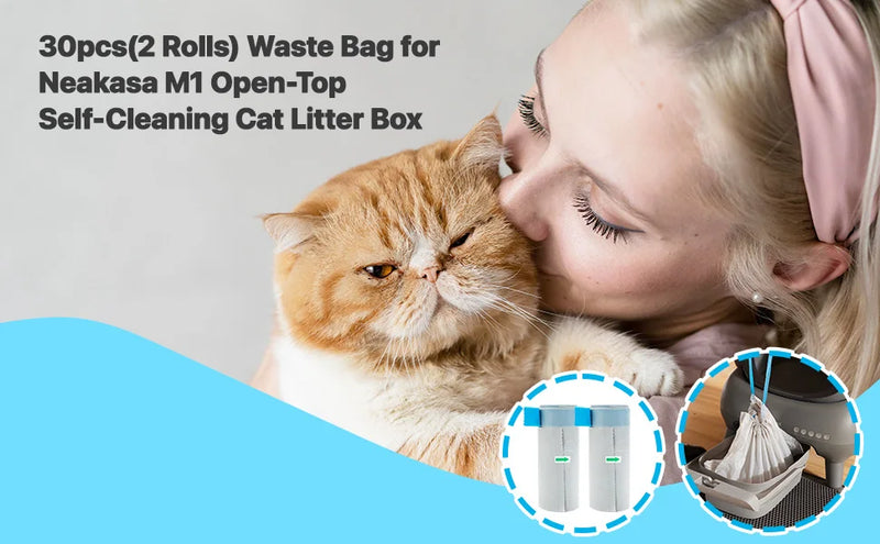 Neakasa Replaced Waste Bags-2 Rolls （30pieces）Cat Litter Waste Receptacles Bags for M1 Open-Top Self-Cleaning Cat Litter Box