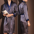 Pajama Men's Robe Kimono Gown Bathrobe with Pockets Print Sleepwear Home Clothing Spring Autumn Satin Nightwear Loose Loungewear