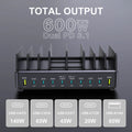 Ueetop 600W Multi USB Fast Charger 10-Port GaN PD 3.1 Charging Station Stand for MacBook iPhone 16 15 iPad Samsung Tablet Laptop