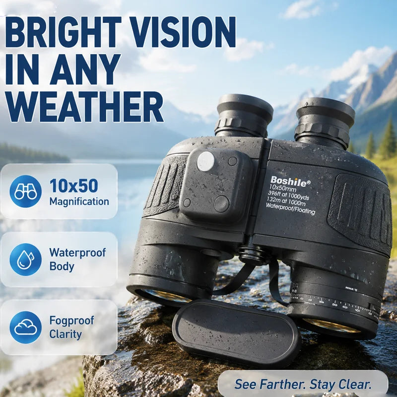 Navigation Telescope Boshile 10x50 Binoculars with Built-in Compass BAK4 Prism FMC Lens Fogproof Waterproof For Camping Hunting