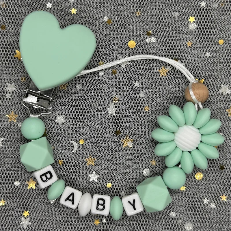 Free Custom Personalized Name Pacifier Clips Handmade Beech Wood Chain Silicone Crown Holder Soother Baby Teething Toy Chew Gift