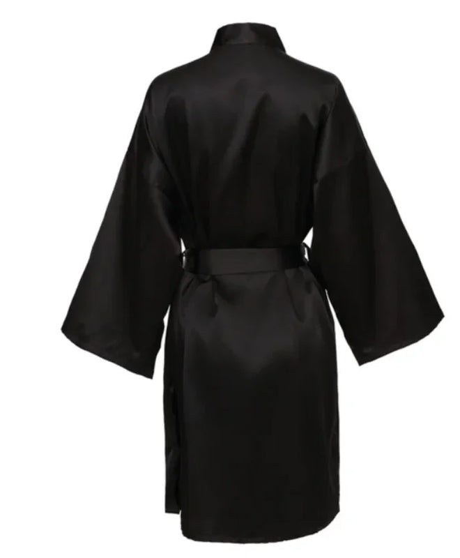 Solid Satin Night Robe, Elegant Half Sleeve V Neck House | SAMAG