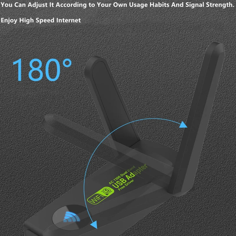 2.4GHz+5GHz Dual Band USB Wifi Adapter 1300Mbps Wireless Network Card With Antenna Dongle - Visuel 5 | SAMAG
