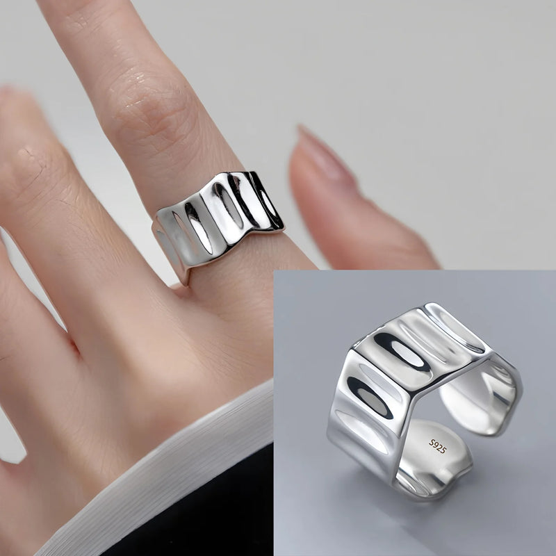 VENTFILLE 925 Sterling Silver Ring for Women Girl Gift Retro Open Trend Unique Design Geometric Asymmetric Jewelry Dropship