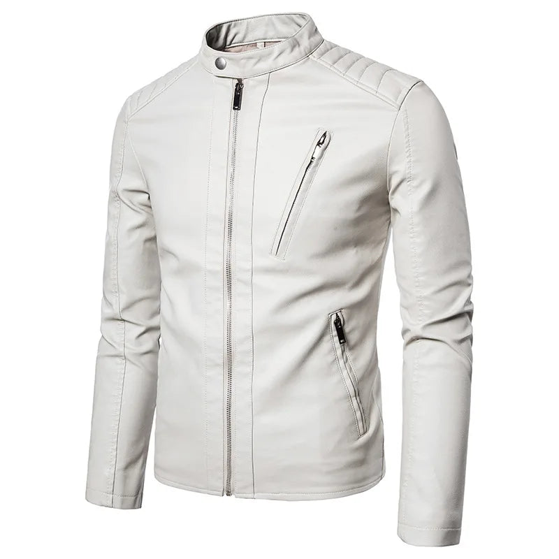 Men Stand Collar Moto Leather Jackets Slim Fit Leather Coats High Quality Male Fashion Spring  Autumn Casual Leather Jackets 5XL
