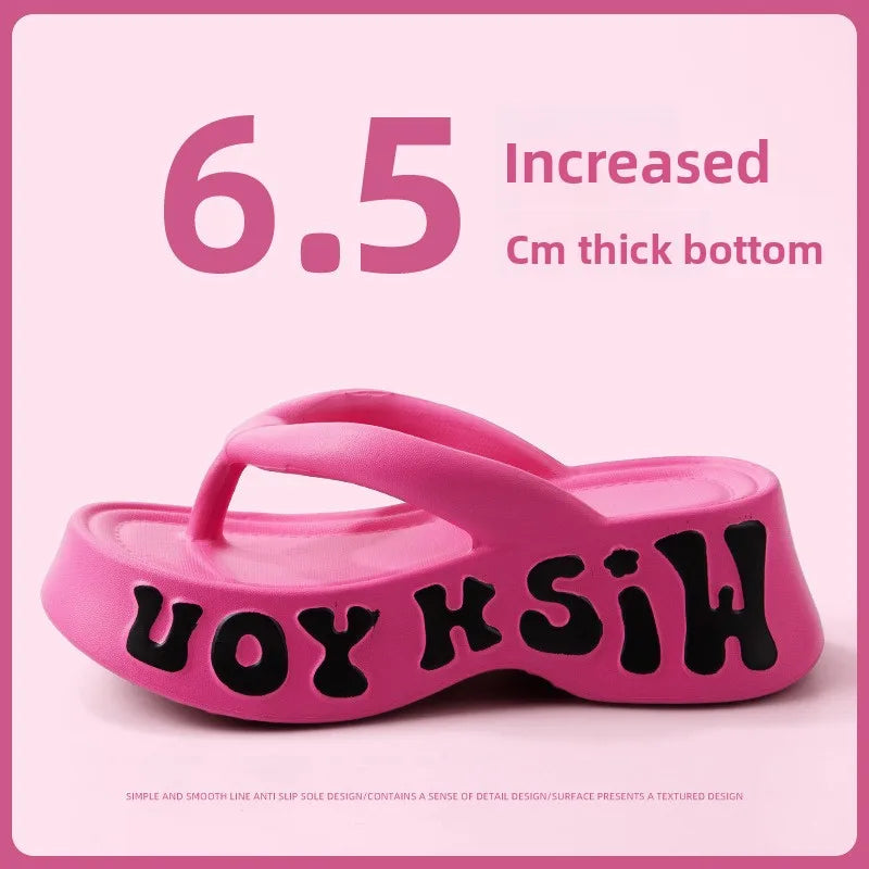 Women's Summer Fashion EVA Platform Slippers Wedge Heel Sandals Letter Print Thick Bottom Non-Slip Beach Slides