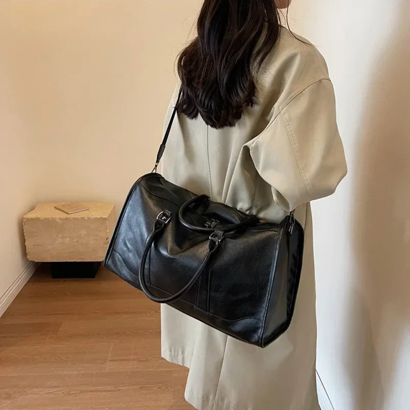 NamcheBarwa Large Travel Bag Pu Leather Golf Boston Bag Shoulder Handbag Leisure Sports Fitness Suitcase Weekender Duffle Bag
