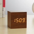 Digital LED Alarm Clock Square Wooden Retro Luminous Clock Desktop Decoration Voice Control Function Desktop Clock