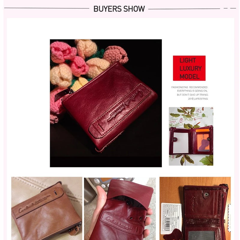CONTACT'S Fashion Genuine Leather Women Wallet Bifold Card Holder Coin Purse Small Women's Purse Money Clip Men Pocket Wallets