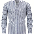 Men'S Elegant Striped Long Sleeve Button-Up Shirt | SAMAG