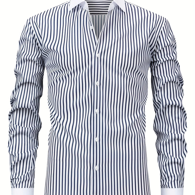 Men'S Elegant Striped Long Sleeve Button-Up Shirt | SAMAG