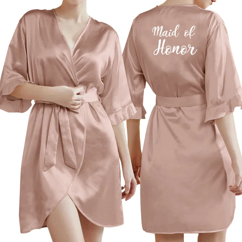 Rose Gold Women Bathrobe White Letter Bride Bridesmaid | SAMAG