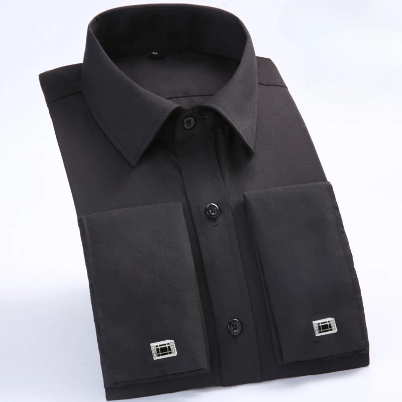 M~6XL Men's French Cuff Dress Shirt White Long Sleeve | SAMAG