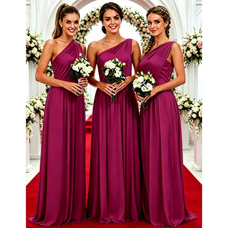 One Shoulder Lemon Yellow Bridesmaid Dresses Chiffon | SAMAG