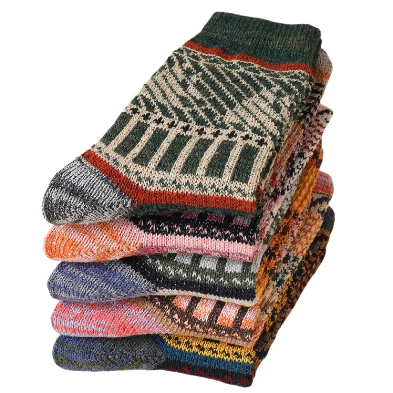 5pairs Unisex Ethnic Style Vintage Thick Wool Warm Crew | SAMAG