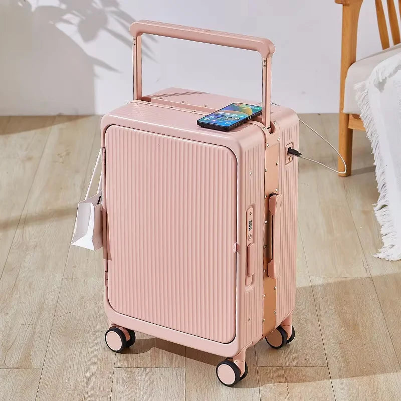 COLENARA 20 Inch Charging Luggage Aluminum Frame Boarding Case 25 Inch Front Opening Laptop Women's Trolley Travel Suitcase