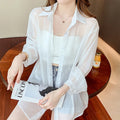 Tie Back Button Down Shirt Women Semi Sheer Chiffon Long - View 2 | SAMAG