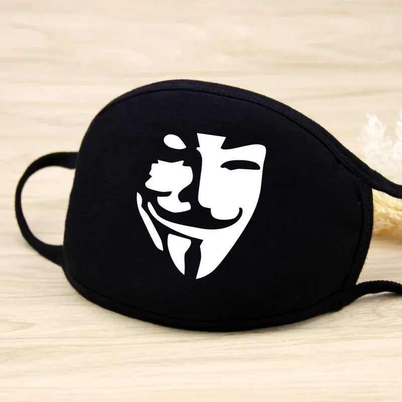 Black Face Mask Unisex Winter Warm Thickening Half Face Mouth Mask Cotton Cartoon Pattern Anti-Dust Anti- Respirator Kpop Mask