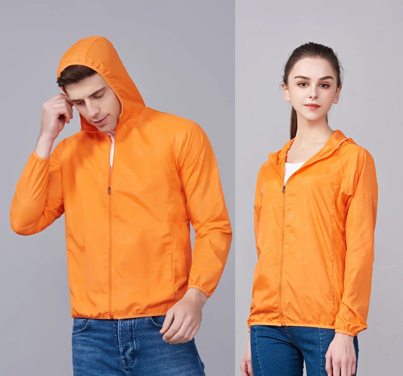 JNLN Men Women Hiking Jackets Waterproof Sun Protective Windbreaker Unisex Camping Climbing Outdoor Rain Coat Portable Clothes