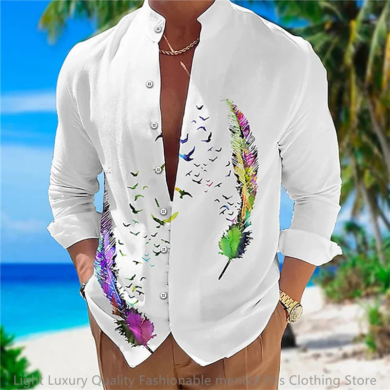 New men's shirt long-sleeved 3D printing flower pattern | SAMAG