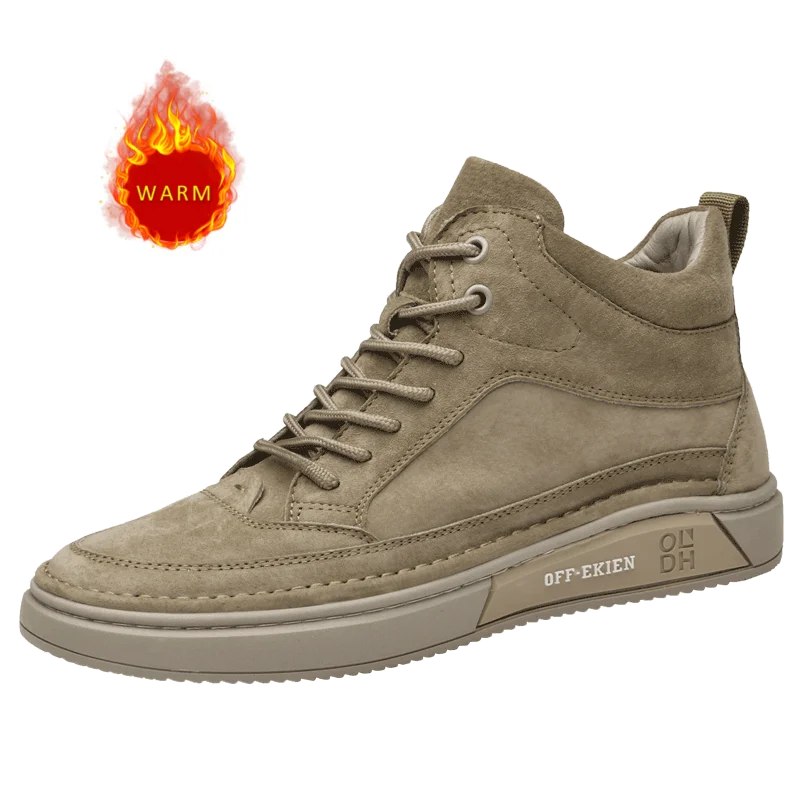 High End Brand Winter Hot Selling Men's High Top Shoes Street Trend Cotton Oxford Shoes Men's Genuine Leather Casual Shoes
