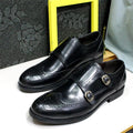 Men's Leather Loafers Double Buckle Monk Strap Handmade Dress Shoes Wingtip Pointed Toe Brogue Wedding Office Business Shoes
