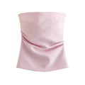 Strapless Draped Bustier Tops for Women, Straight Neck, Back Zipper, Female Camis, Fashion