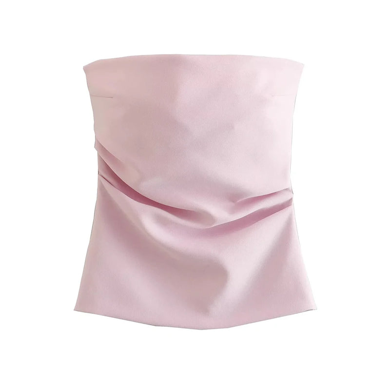 Strapless Draped Bustier Tops for Women, Straight Neck, Back Zipper, Female Camis, Fashion