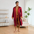 Men Long Nighty&Robe Set Summer Ice Silk Pajamas Set Sleepwear Loose Casual Home Clothes Nightwear Male Loungewear