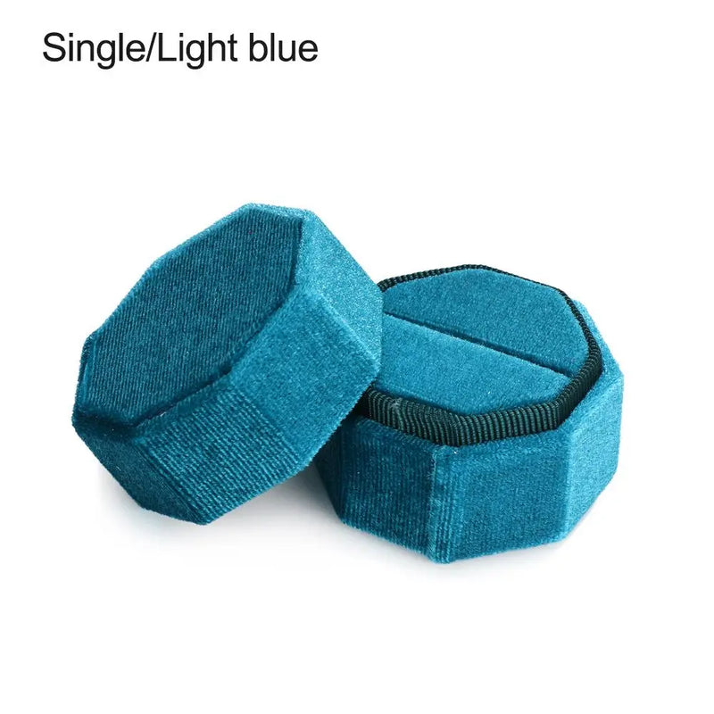 Hexagon Shape Velvet Jewelry Box Double Ring Storage Box Woman Gift Earrings Package Case Wedding Ring Display Packaging Box