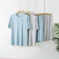 2pcs Men's Pajama Set Minimalist Solid Style Bamboo Fiber Fabric Short Sleeve Shorts Lightweight Soft Breathable Loungewear Set
