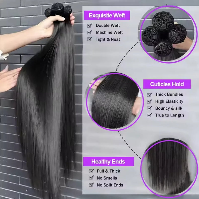 10-32inch Brazilian Straight Human Hair Bundles Natural Color Remy Hair Extensions Bundles Raw Hair Human Hair Extensions for Women