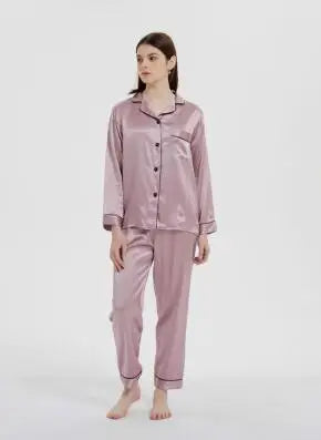 100% Mulberry Silk 22 momme 30 momme thick Women Classical Pajama Set Top and Bottom Set Sleepwear Nightgown S M L XL 2XL LS101